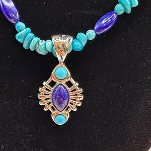 Jay King Lapis Lazuli, Turquoise, Sterling Silver Pendant Necklace.
